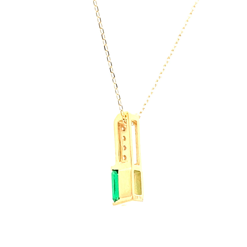 .06ct Created Emerald Fashion Pendants 10KT Yellow Gold