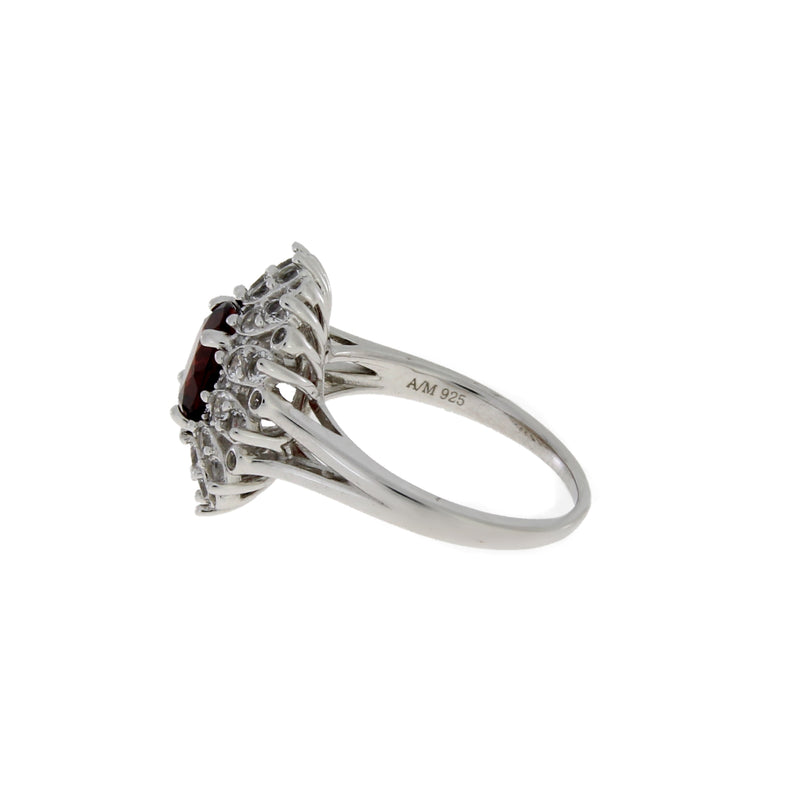 Natural Garnet Created Sapphire Ring Sterling Silver