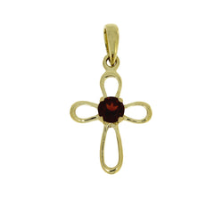 .04ct Garnet Cross Religious Pendant 10KT Yellow Gold