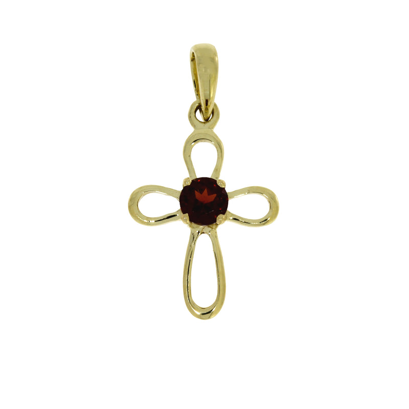 .04ct Garnet Cross Religious Pendant 10KT Yellow Gold