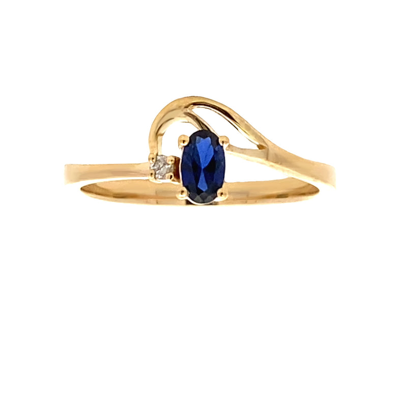 .02ct Created Sapphire Diamond Ring 10KT Yellow Gold
