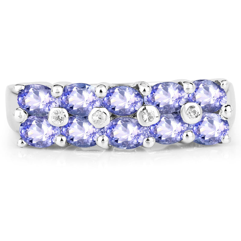 1.76 Carat Genuine Tanzanite and White Sapphire .925 Sterling Silver Ring