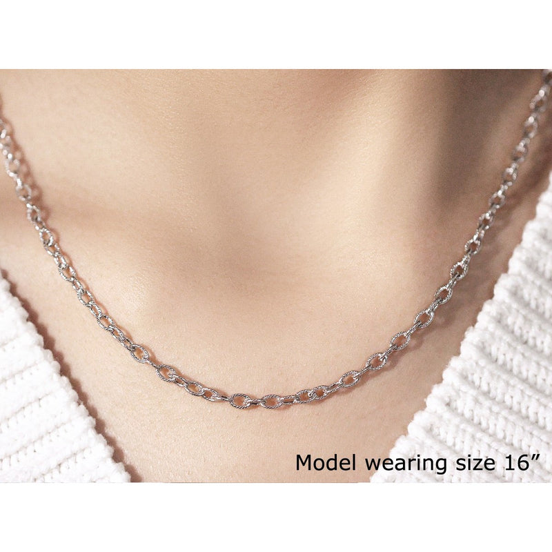 3.5mm 14k White Gold Pendant Chain with Textured Links