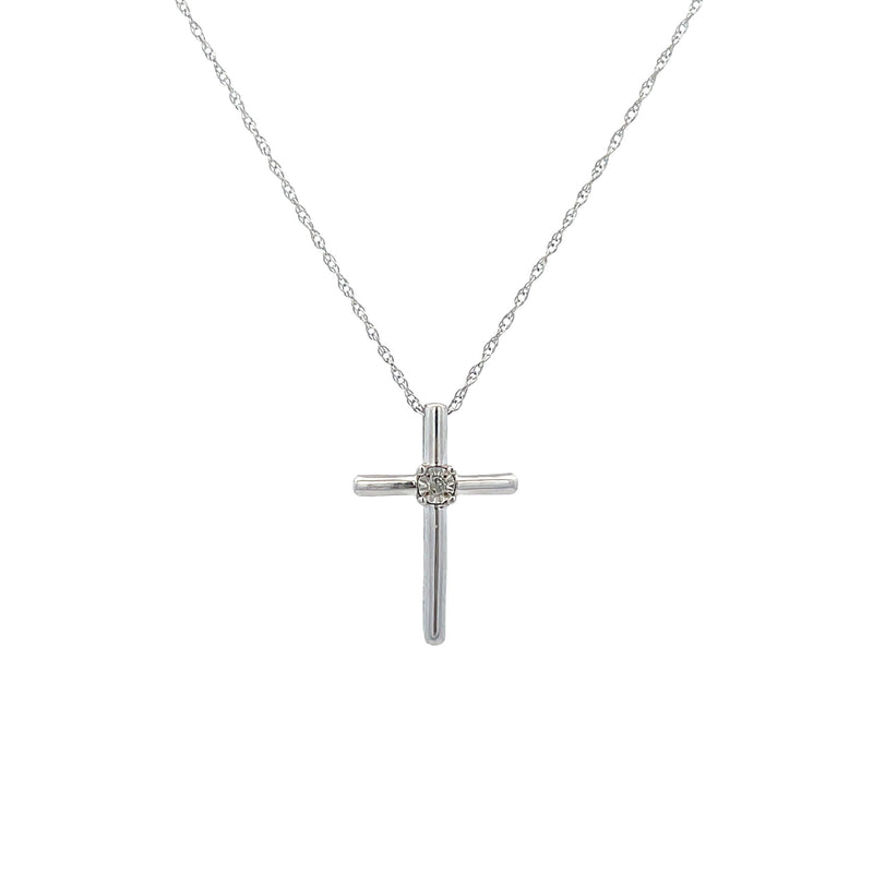 .01ct Diamond Cross Religious Pendant Sterling Silver