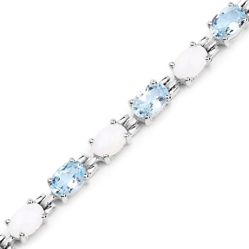 9.02 Carat Genuine Opal and Blue Topaz .925 Sterling Silver Bracelet