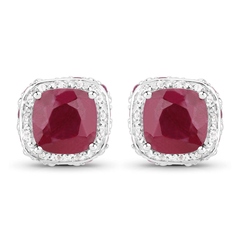 "6.12 Carat Dyed Ruby, Ruby and White Topaz .925 Sterling Silver Earrings"