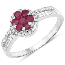 0.60 Carat Genuine Ruby and White Topaz .925 Sterling Silver Ring