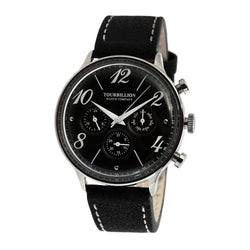 TOURBILLION WATCH COMPANY RETRO COLLECTION WATCH SILVER CASE BLACK DIAL WITH NUMBER & INDEX AND BLACK GENUINE LEATHER STRAP