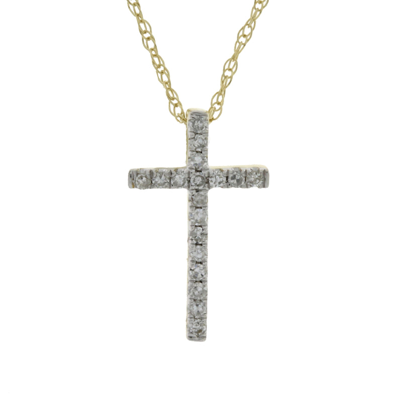 .07ct Diamond Cross Religious Pendant 14KT Yellow Gold