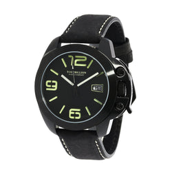 TOURBILLION WATCH COMPANY MODERN COLLECTION WATCH IP BLACK CASE BLACK DIAL WITH GREEN ARABIC NUMBERS AND INDEX WITH CROWN SAFTY LOCK AND BLACK GENUINE LEATHER STRAP