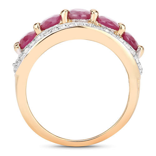 1.74 Carat Genuine Ruby and White Diamond .925 Sterling Silver Ring