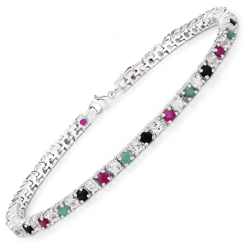 5.79 Carat Genuine Multi Stones .925 Sterling Silver Bracelet