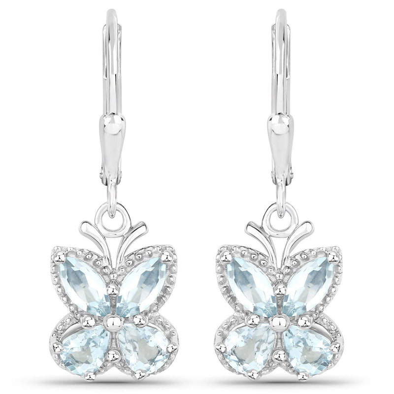 1.76 Carat Genuine Aquamarine .925 Sterling Silver Earrings