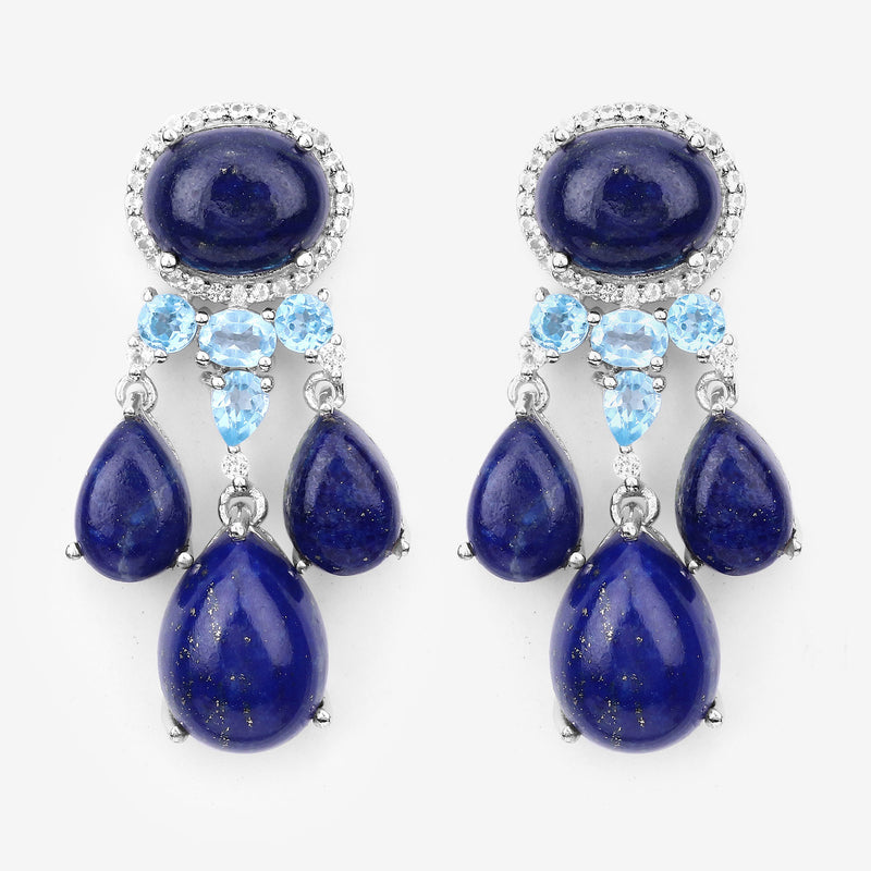 "23.63 Carat Genuine Lapis, Swiss Blue Topaz and White Topaz .925 Sterling Silver Earrings"