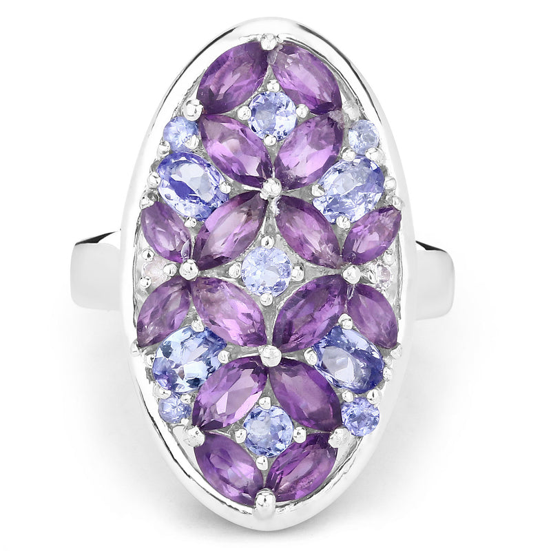 "3.13 Carat Genuine Amethyst, Tanzanite and White Topaz .925 Sterling Silver Ring"