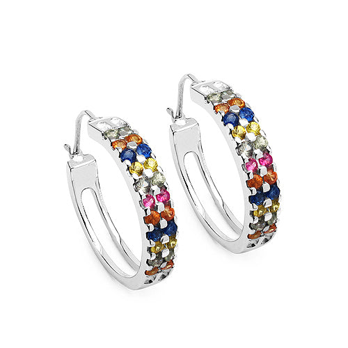 1.76 Carat Genuine Multi Sapphire .925 Sterling Silver Earrings