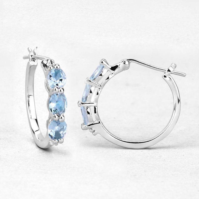 1.75 Carat Genuine Aquamarine and White Diamond .925 Sterling Silver Earrings