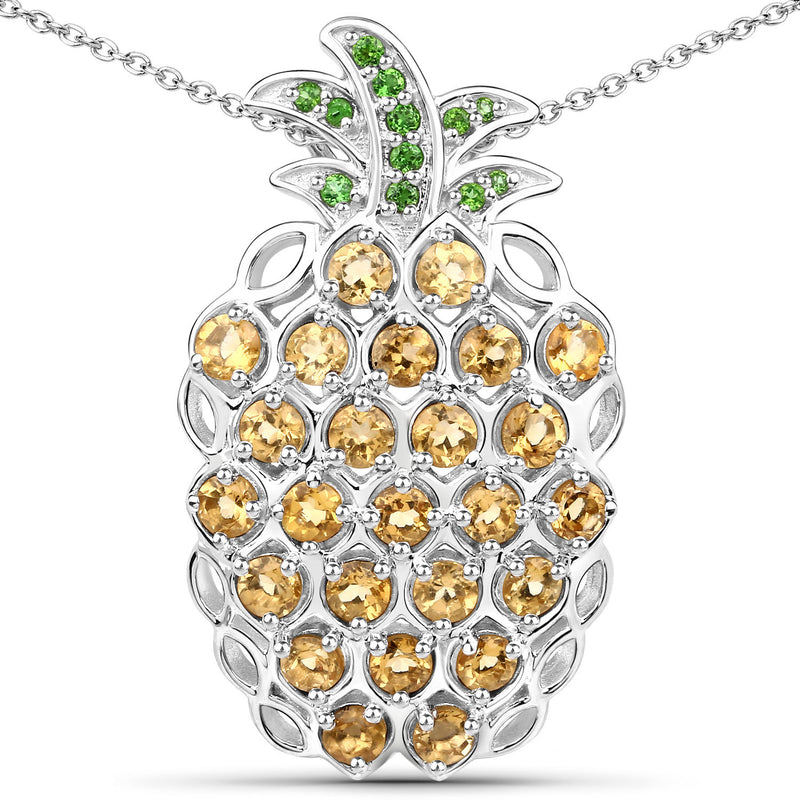 1.77 Carat Genuine Citrine and Chrome Diopside .925 Sterling Silver Pendant