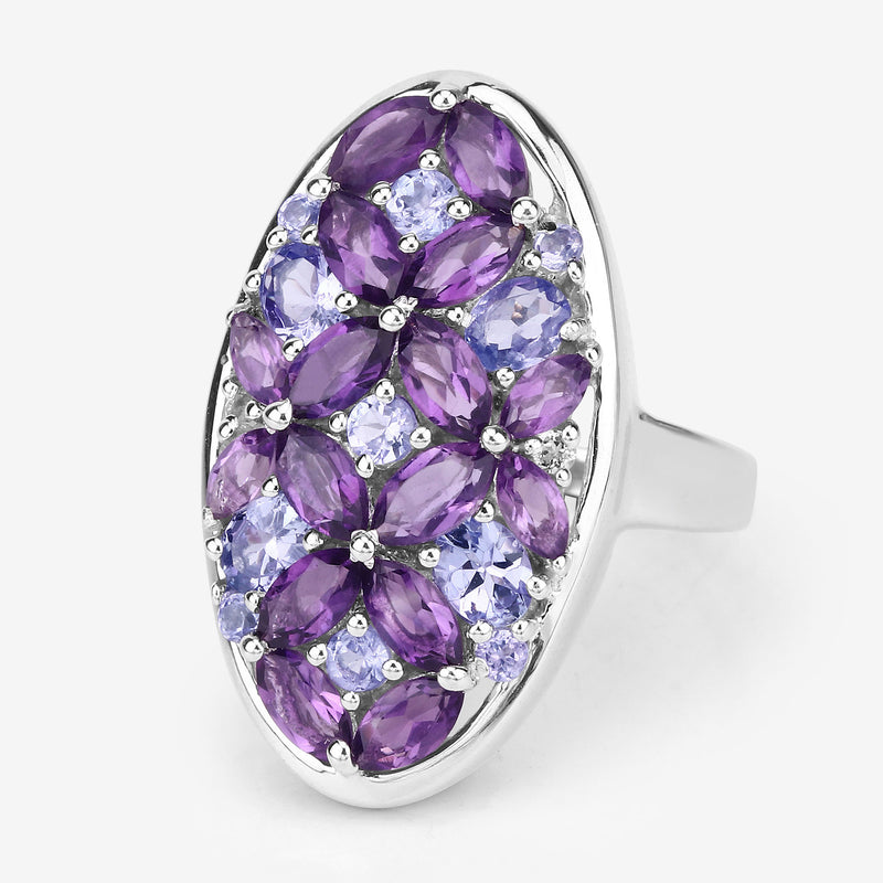 "3.13 Carat Genuine Amethyst, Tanzanite and White Topaz .925 Sterling Silver Ring"