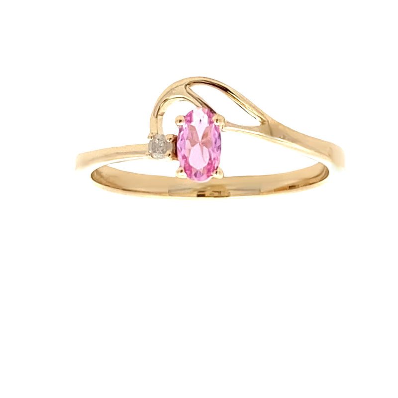 .02ct Created Sapphire Diamond Ring 10KT Yellow Gold