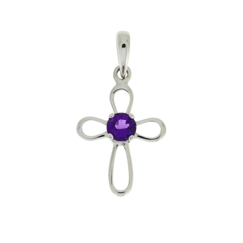 .15ct Amethyst Cross Religious Pendant 10KT White Gold