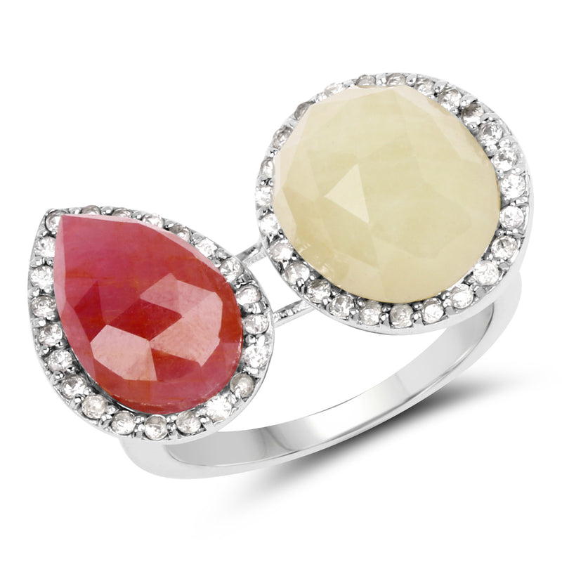 8.86 Carat Genuine Pink Sapphire and Sapphire White .925 Sterling Silver Ring