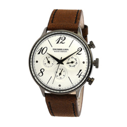 TOURBILLION WATCH COMPANY RETRO COLLECTION WATCH IP BLACK CASE WHITE DIAL WITH NUMBER & INDEX AND BROWN GENUINE LEATHER STRAP