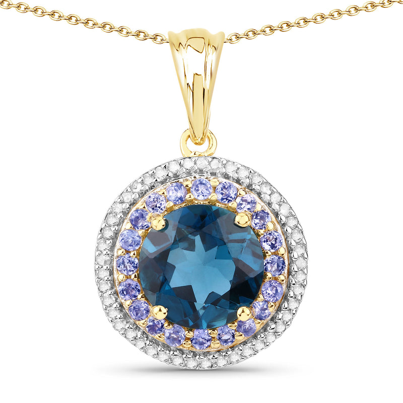 "5.10 Carat Genuine London Blue Topaz, Tanzanite and White Topaz .925 Sterling Silver Pendant"