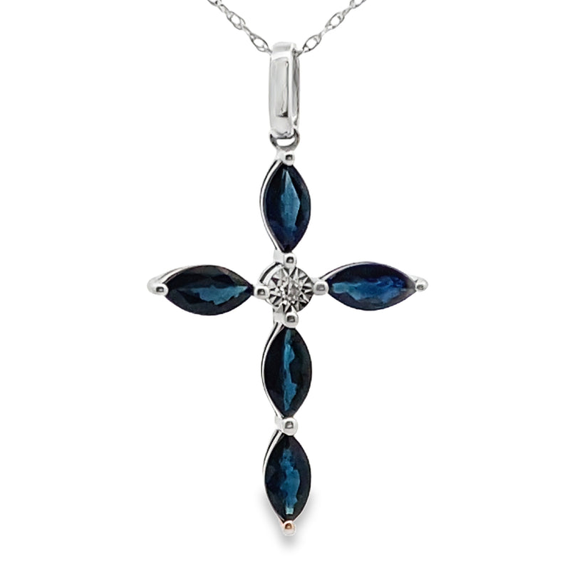 1.73ct Sapphire Cross Religious Pendant 10KT White Gold
