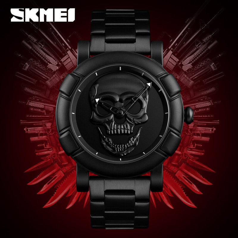 SKMEI Cool Sport Mens Watches Luxury Skull Watch Men 3Bar Waterproof Quartz Wristwatches Stainless steel strap Relogio Masculino