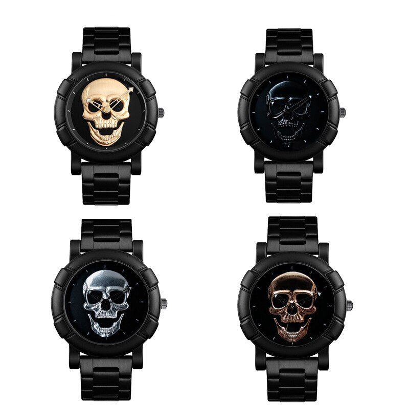 SKMEI Cool Sport Mens Watches Luxury Skull Watch Men 3Bar Waterproof Quartz Wristwatches Stainless steel strap Relogio Masculino