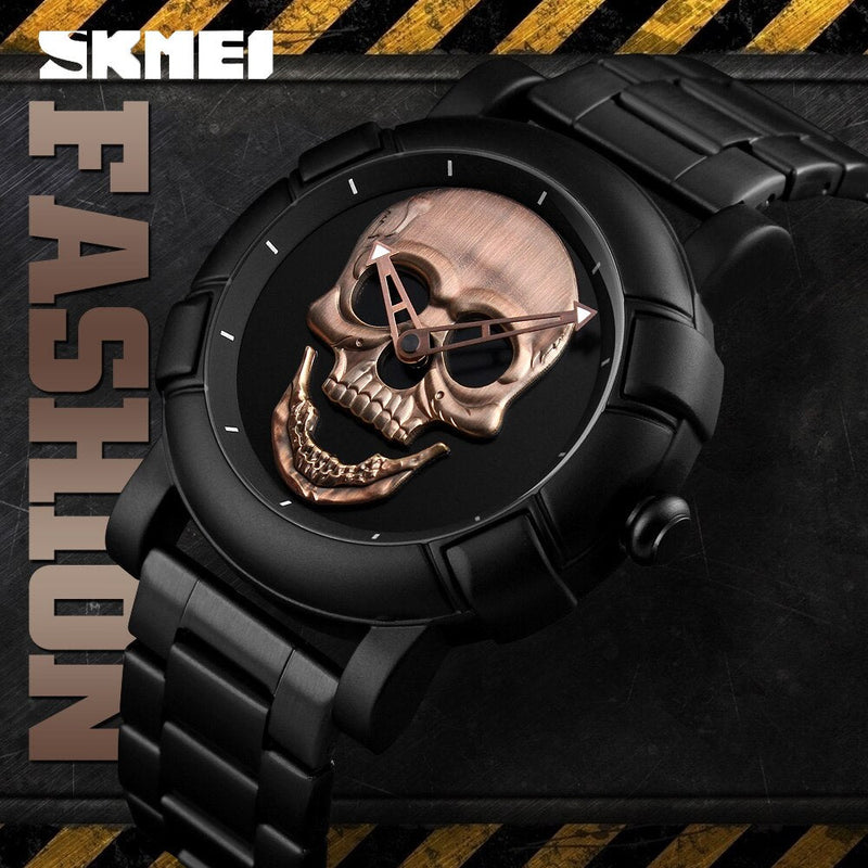 SKMEI Cool Sport Mens Watches Luxury Skull Watch Men 3Bar Waterproof Quartz Wristwatches Stainless steel strap Relogio Masculino